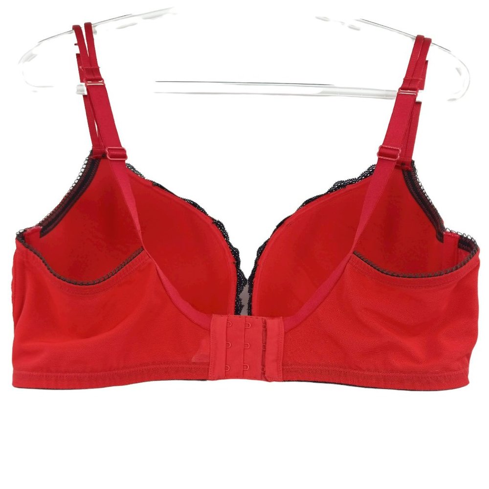 Cacique Red & Black Floral Embossed Lace Trim Bra Padded Underwire Sexy 40DD - Picture 2 of 12